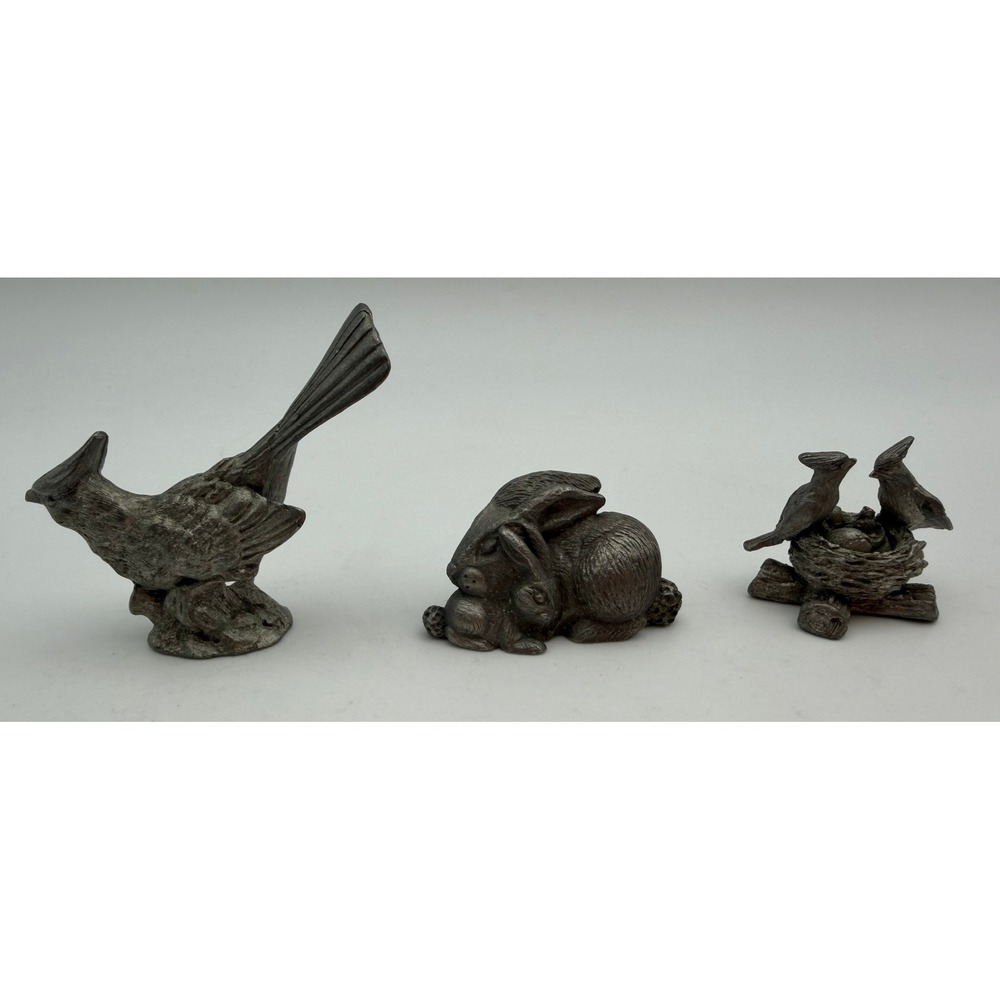Vintage Spoontiques Pewter Figurine Lot Cardinal Rabbit Bird Nest P63 181 282